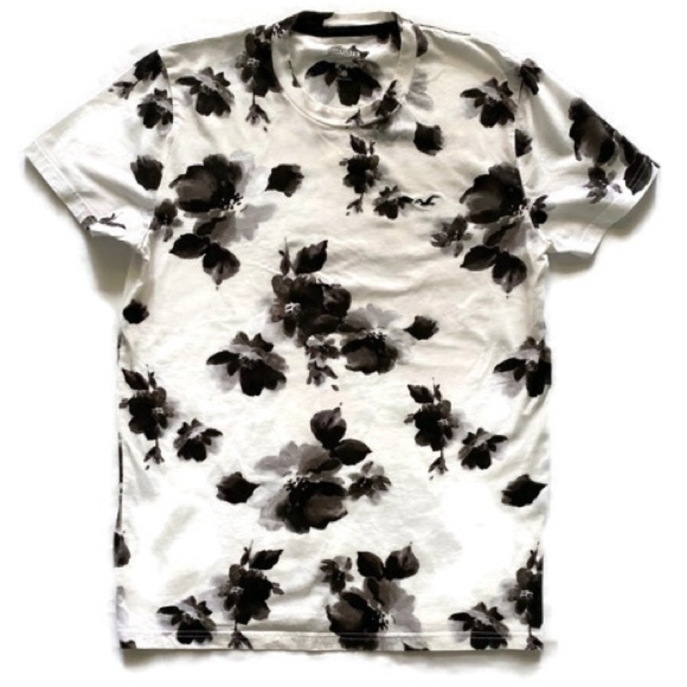 S Hollister Mens Tee Floral white black crewneck - Picture 5 of 6